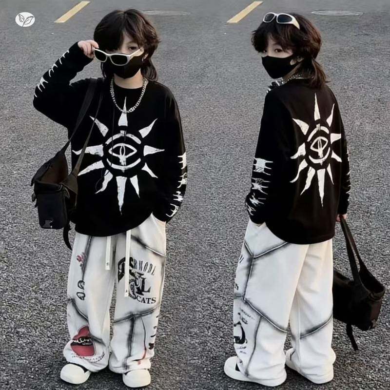 品牌专柜男女童爵士舞服套装2026年春季新款中大童印花卫衣涂鸦卫