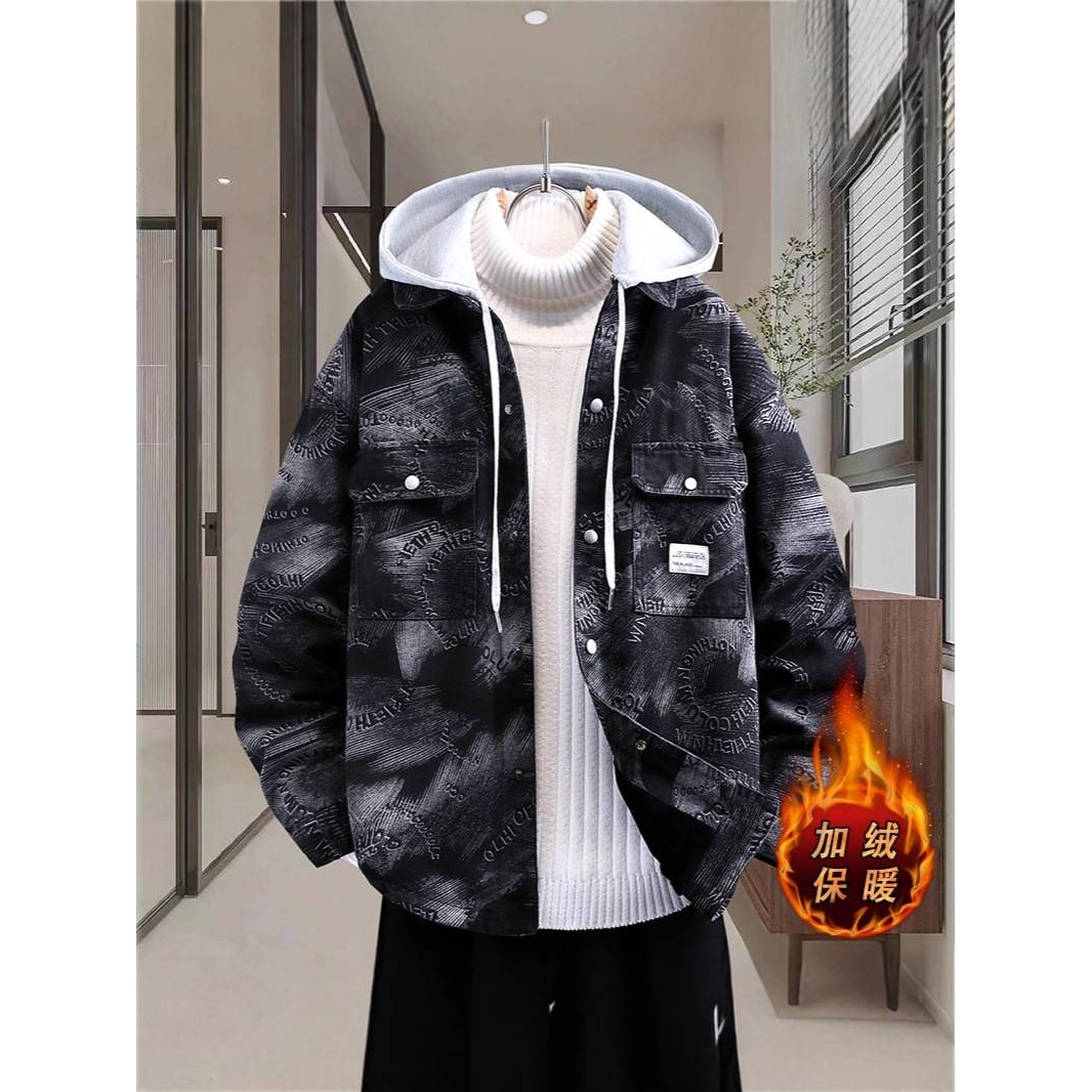 品牌专柜男士加绒加厚连帽夹克2025冬季新款男装青少年时尚休闲潮