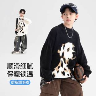 品牌专柜男童冬装韩范半高领加厚毛衣2025新款儿童中学生水貂绒内