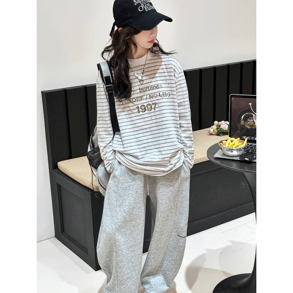 品牌专柜女童条纹长袖T恤套装春春季2026新款洋气儿童韩版卫衣t大