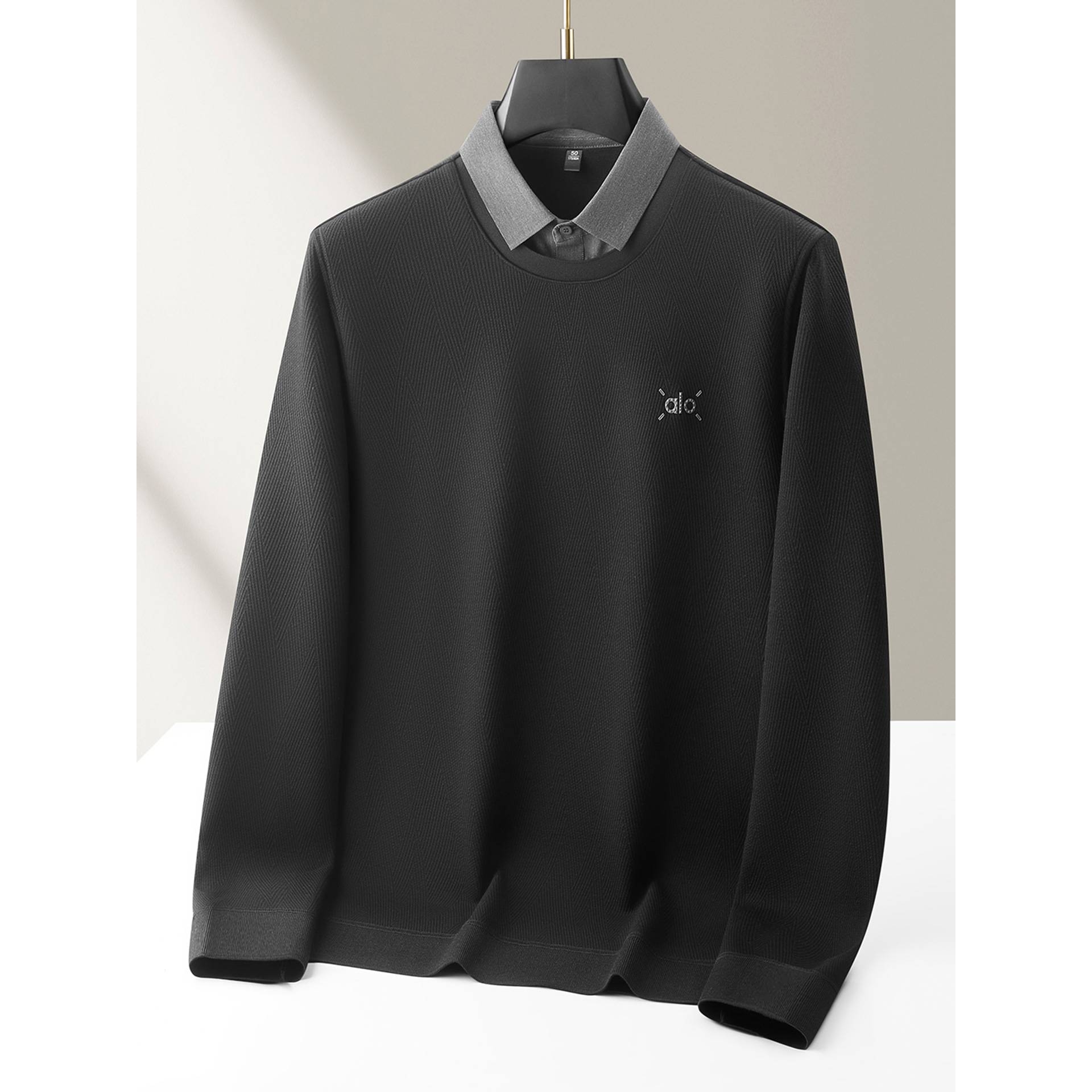 品牌专柜加绒加厚假两件T恤男大码2025新款商务休闲加肥加大衬衫