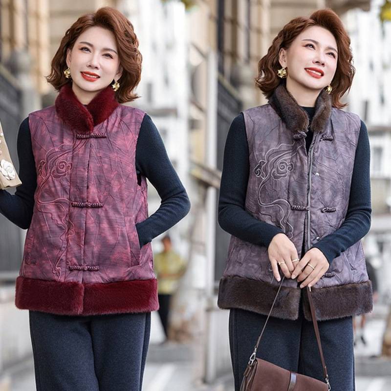 品牌专柜中老年女装妈妈50多岁秋冬装加厚无袖马甲外套新中式国风