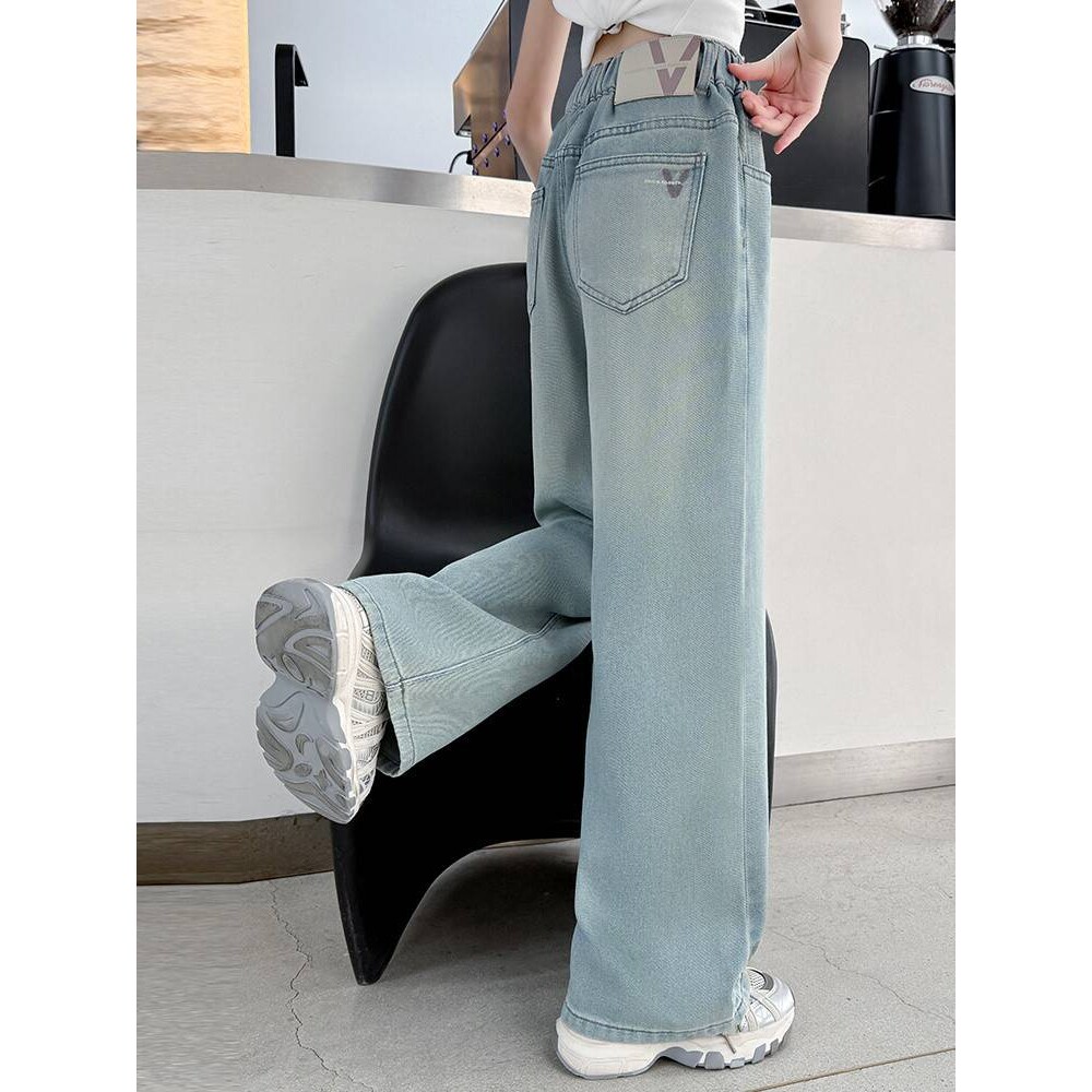 品牌专柜女童牛仔裤春夏款女大童韩版薄款直筒裤女孩长裤初中生巨