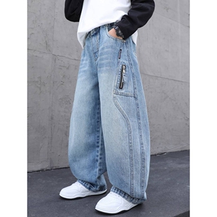 品牌专柜儿童牛仔裤男春秋款2026新款男童直筒裤子春款大男孩工装