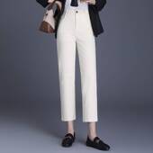 宽松显瘦直筒裤 品牌专柜小个子杏色烟管裤 子2026新款 裤 休闲 女春季