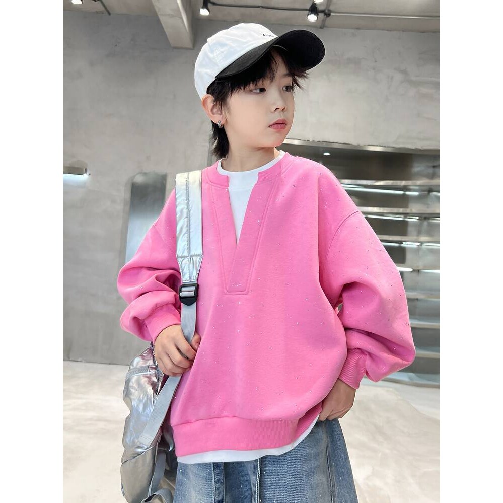 品牌专柜男童春季卫衣炸街儿童假两件2026春秋新款大童装春装套头