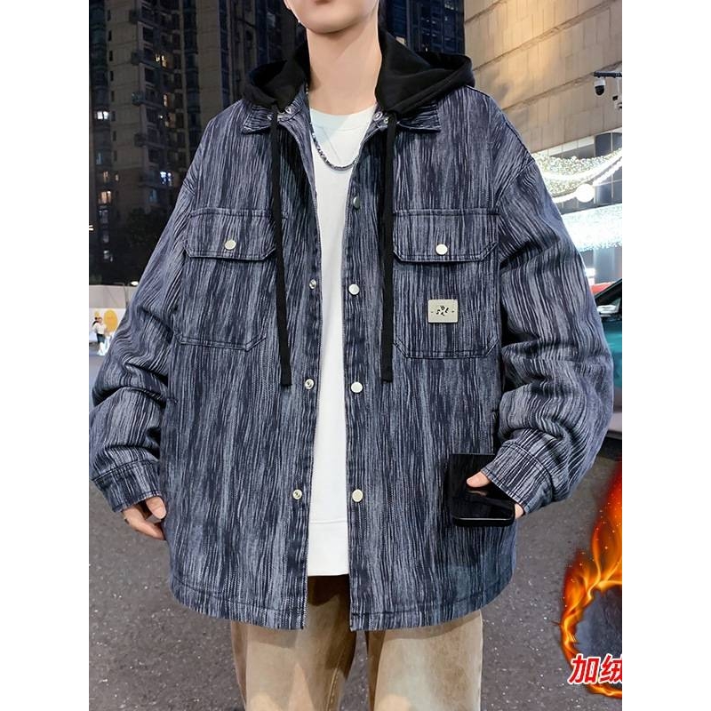 品牌专柜男士加绒加厚可脱卸帽夹克2025年秋冬新款男装青少年时尚