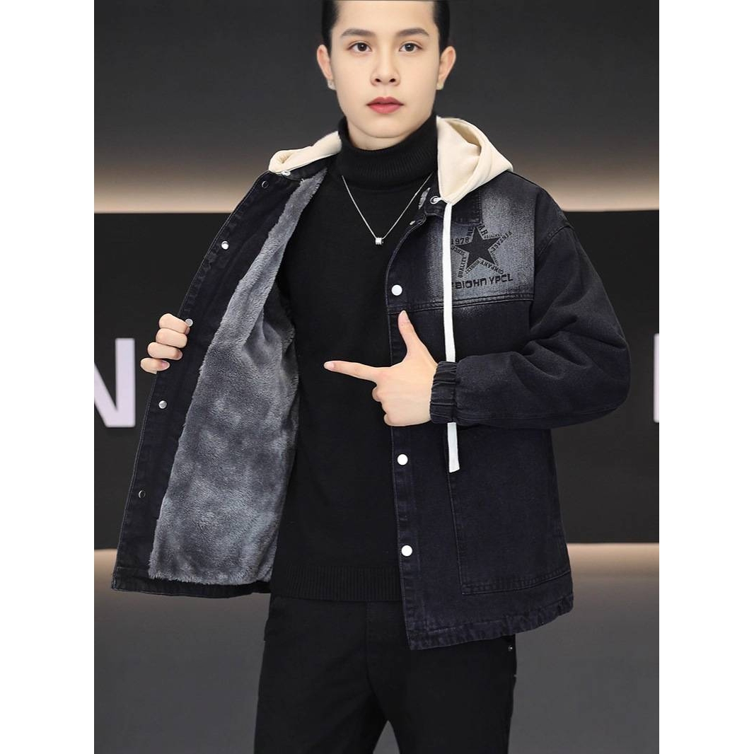 品牌专柜男士加绒加厚可脱卸帽夹克2025秋冬新款男装青年时尚休闲