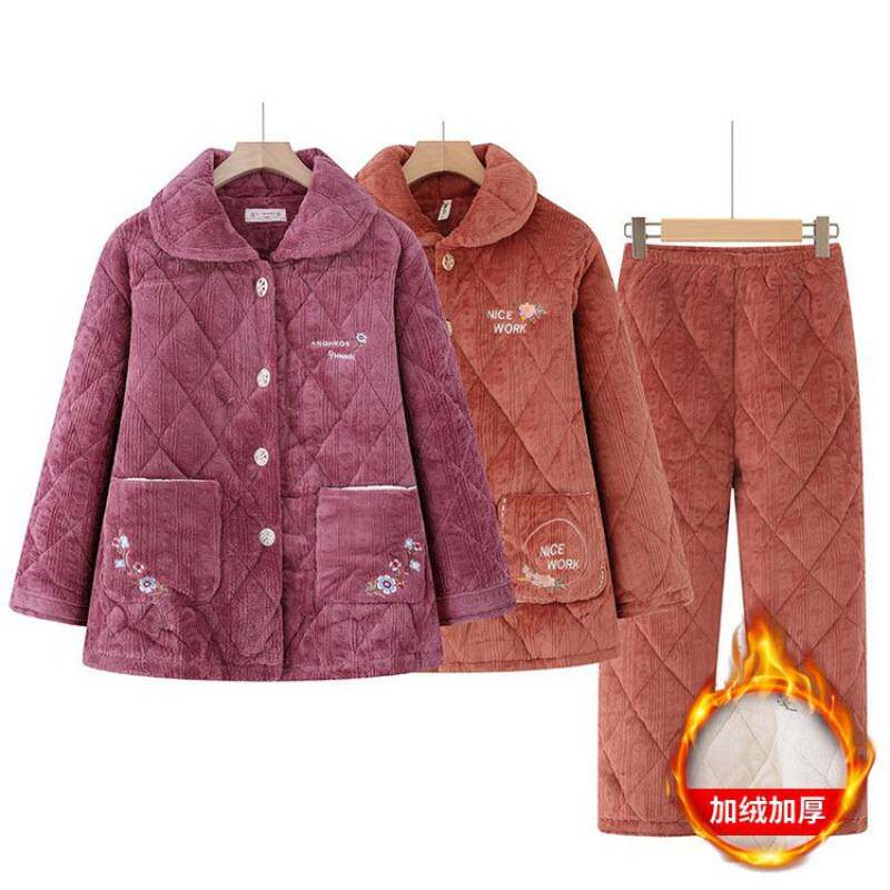 品牌专柜冬季奶奶居家服套装中老年棉衣女妈妈装外套60岁70老人睡