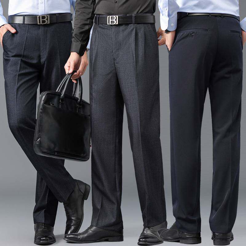 品牌专柜秋冬季新厚款男士西裤高腰宽松西装长裤双褶中年爸爸商务