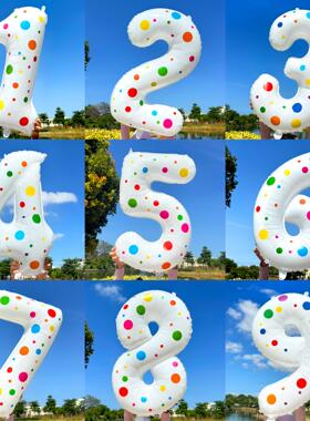 小红书同款儿童彩色圆点贴纸32寸白数字气球宝宝生日派对布置道具