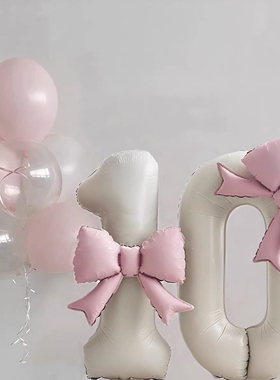 ins生日蝴蝶结数字气球女孩周岁派对场景装饰布置儿童拍照道具