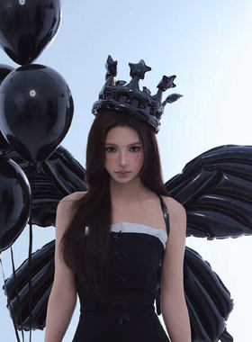 高级ins拍照道具黑色皇冠气球帽天使翅膀女生网红同款氛围感装饰