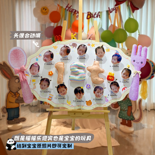 ins宝宝百日周岁宴摇头迎宾牌创意定制摇摇乐生日布置kt板背景板