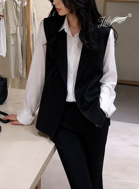 衬衫显瘦马甲九分小脚裤三件套女