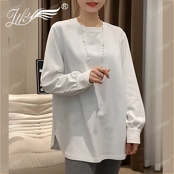洋气休闲中长款开叉中长款T恤女