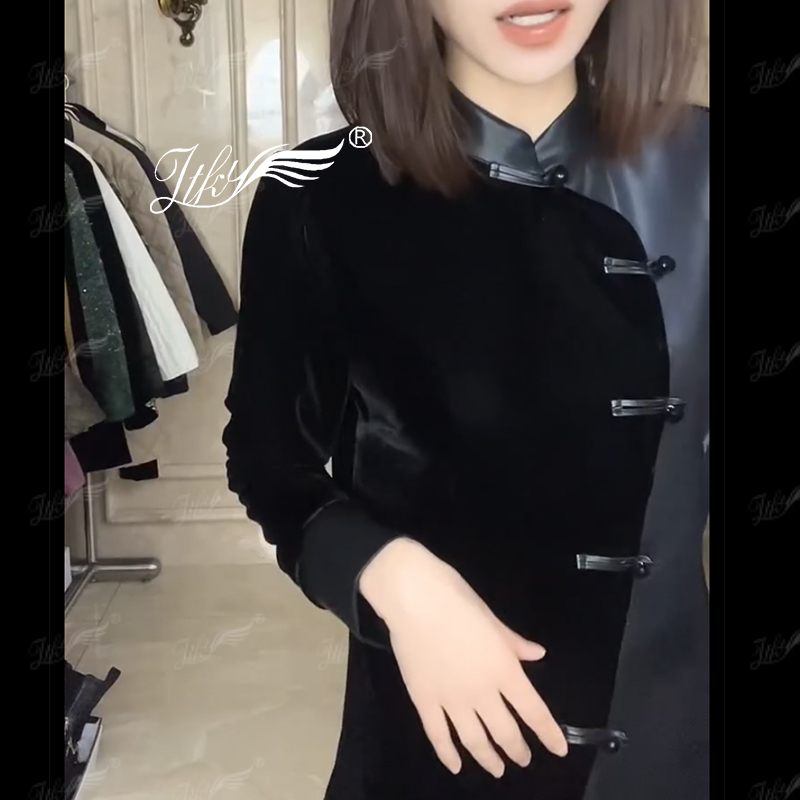 冬季新款国风时尚拼接复古小衫女