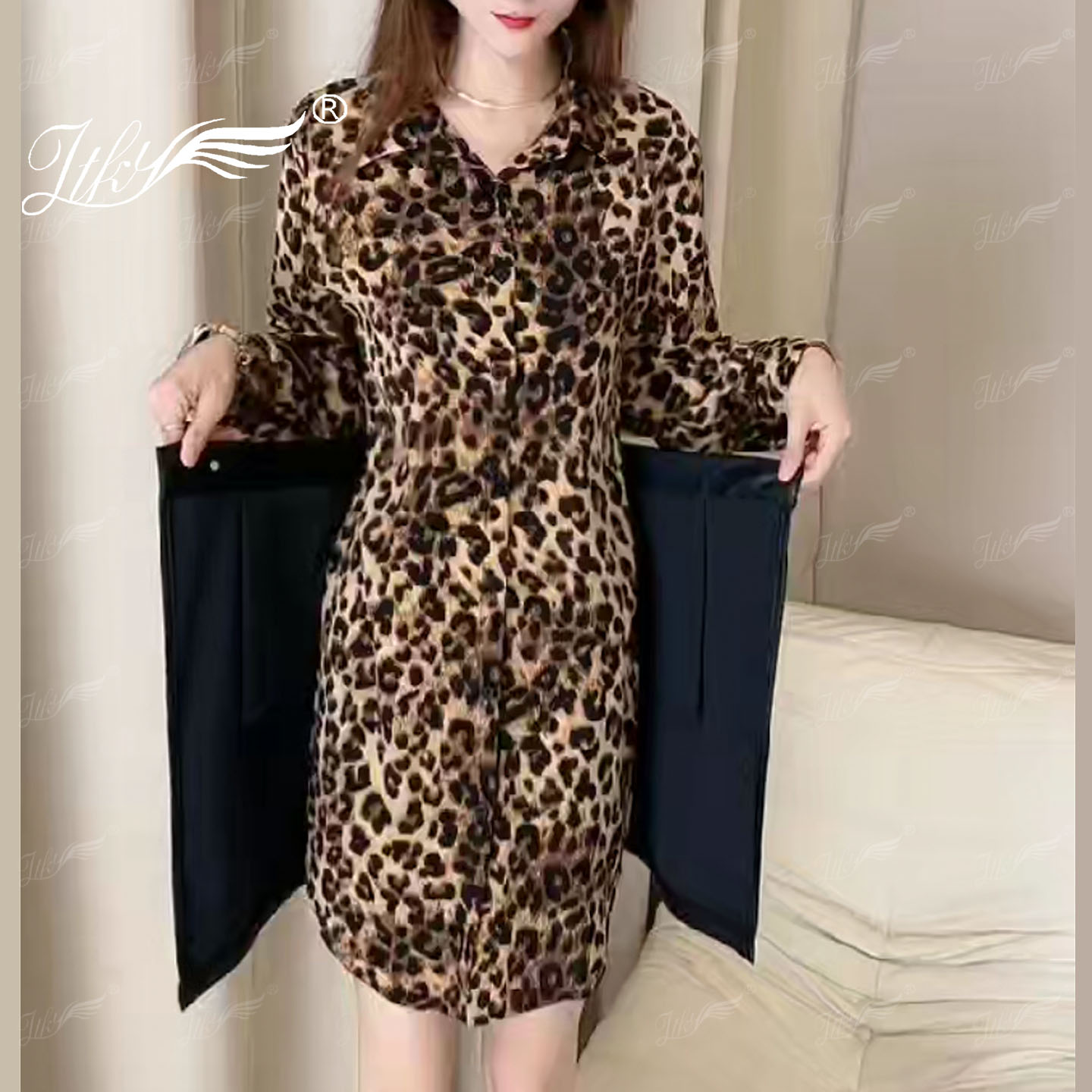 简约时尚气质减龄豹纹时髦两件套