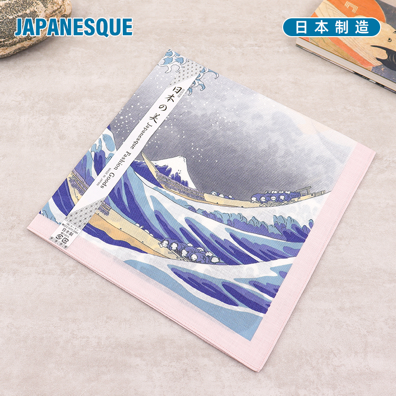 日本进口手帕和风纯棉吸汗随身日式薄手绢浮世绘方巾神奈川冲浪里