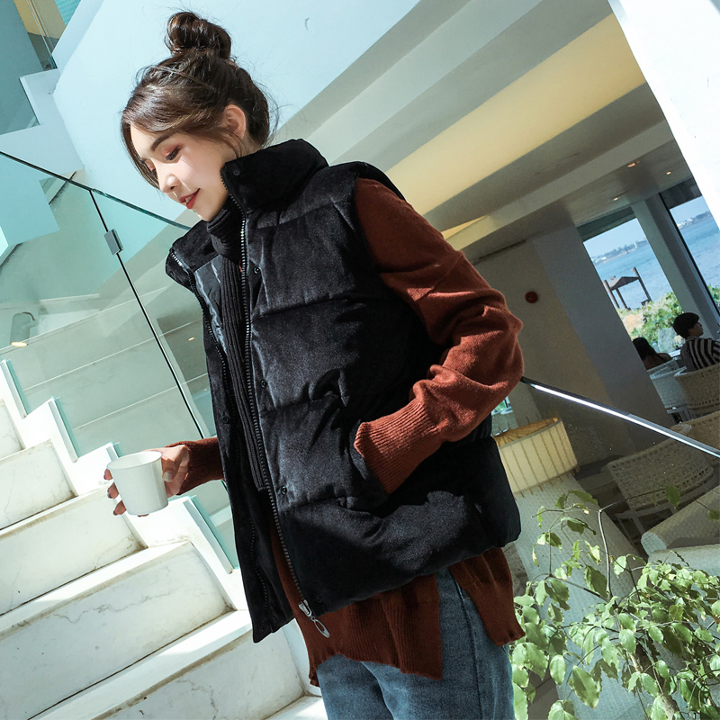 金丝绒棉马甲女短款秋冬韩版学生坎肩外套面包服加厚羽绒棉衣马夹