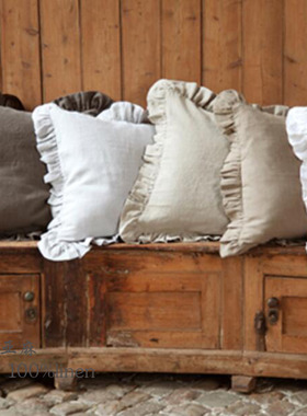 亚麻靠垫套50x50样板房抱枕大靠背欧式荷叶边靠枕不含芯65x65定制