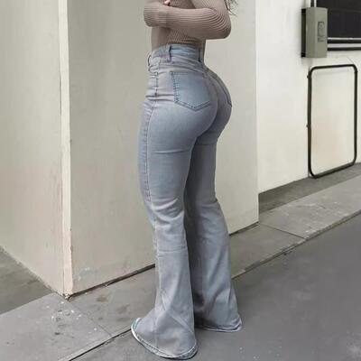 Skinny Flared Jeans Women High Waist Elastic Denim Pants女裤