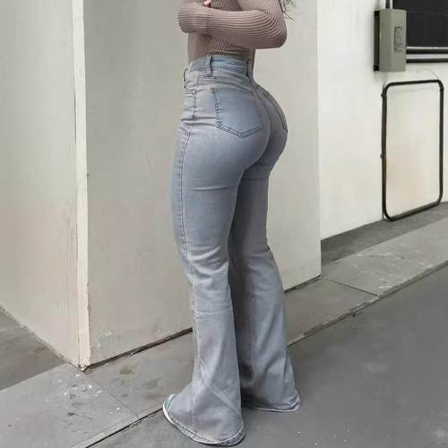 Skinny Flared Jeans Women High Waist Elastic Denim Pants女裤