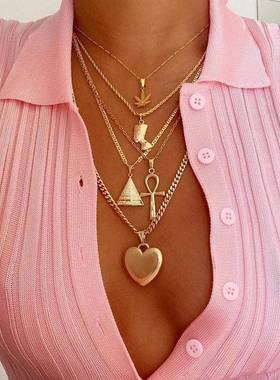 hot exaggerated clavicle necklace multi - layer choker 项链