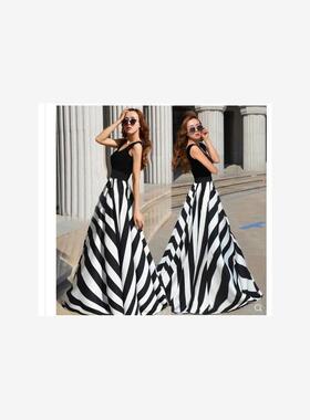 2021ebay热卖速卖通连衣裙夏季性感女装外贸背心拖地条纹长裙