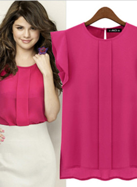 2003飞飞袖雪纺衫2024 women summer chiffon blouse t shirts XL