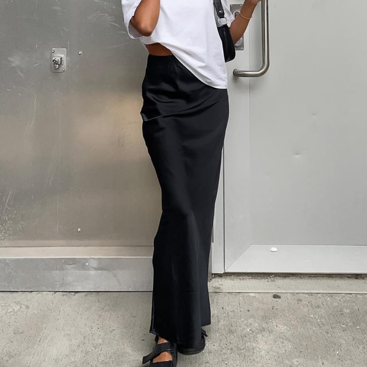 欧美时尚性感彷真丝修身包臀长裙半身裙女 Sexy Silk Maxi Skirt