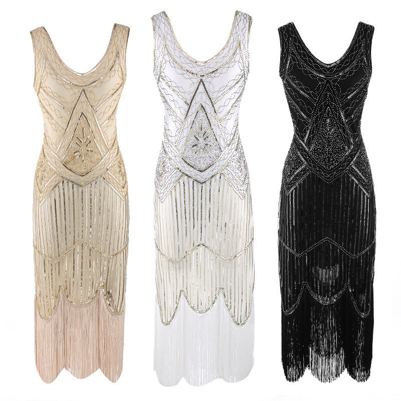 Women Sequined Embellished Flapper Dress Midi Party Dress