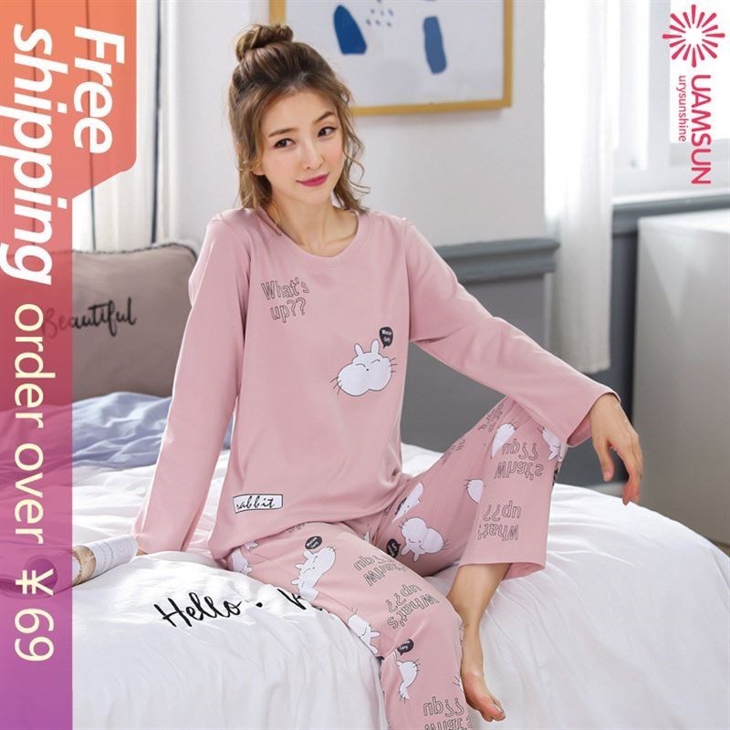 autumn pure cotton pajamas suit night dress for women XXXL图片