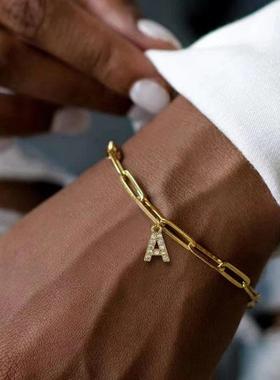 Letters bracelet 首字母手链欧美简约链条镶钻字母吊坠手饰