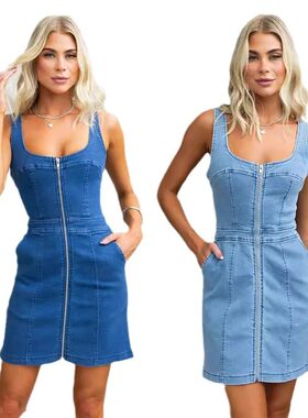欧美休闲修身牛仔无袖连衣裙女 Fashion women jeans dress