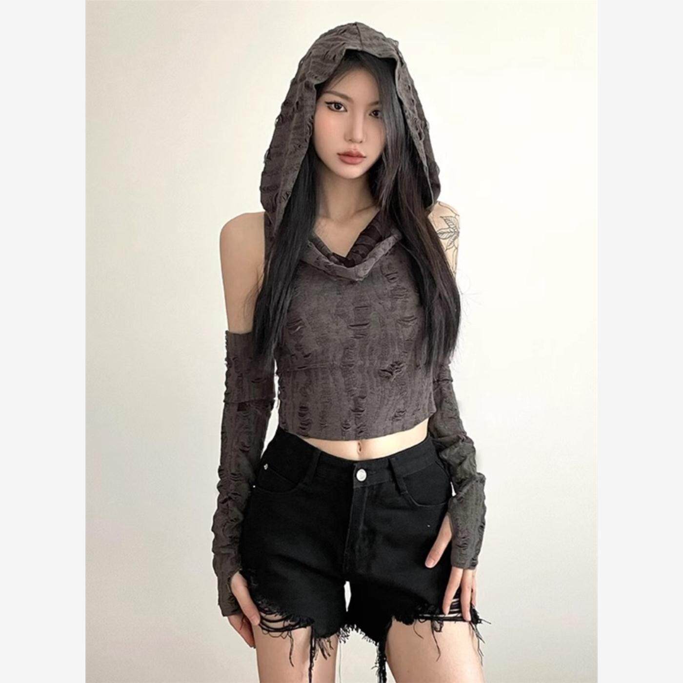 沙丘废土风连帽上衣女镂