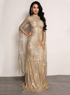 2021 New ladies hot silver party evening dress女士聚会晚礼服