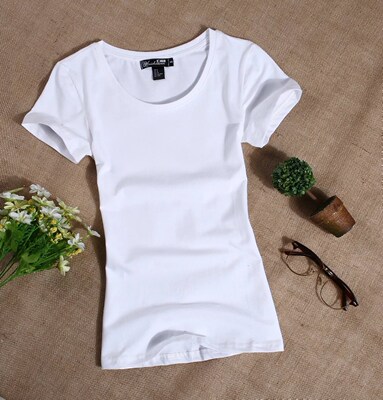 Women's short - sleeved T-shirt pure cotton simple white sum