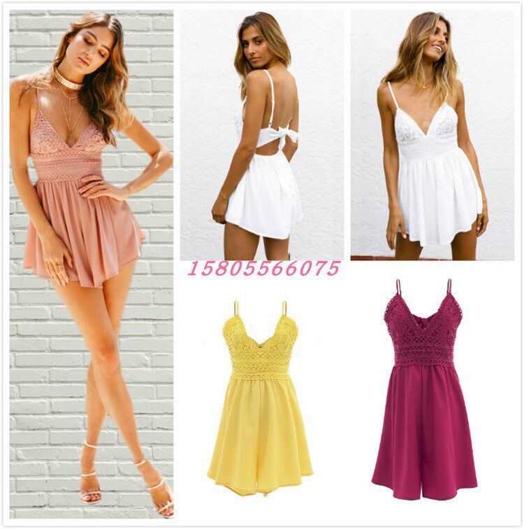 Women summer sexy v neck dress jumpsuit girls halter rompers