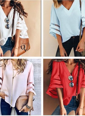 Wish hot style refreshingly sweet loose V neck mesh with