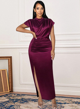 2022欧美新款大码高腰气质红色礼服款长裙 Plus Size Party Dress