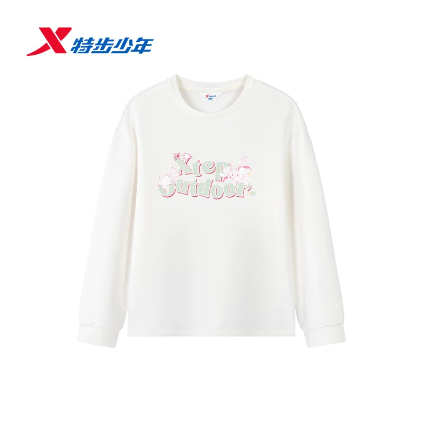 特步儿童女大童圆领卫衣2026秋季新款套头衫针织上衣674324204166