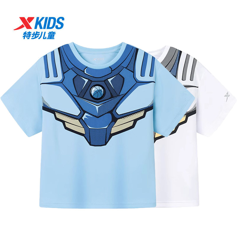 特步儿童超级飞侠亮灯男童短袖T恤2025夏中小童宽松675225013239