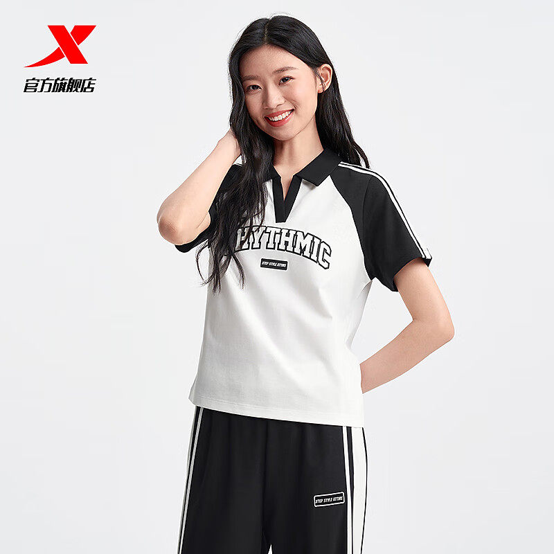 特步短袖2025夏季新款女运动POLO翻领百搭时尚T恤975228020497