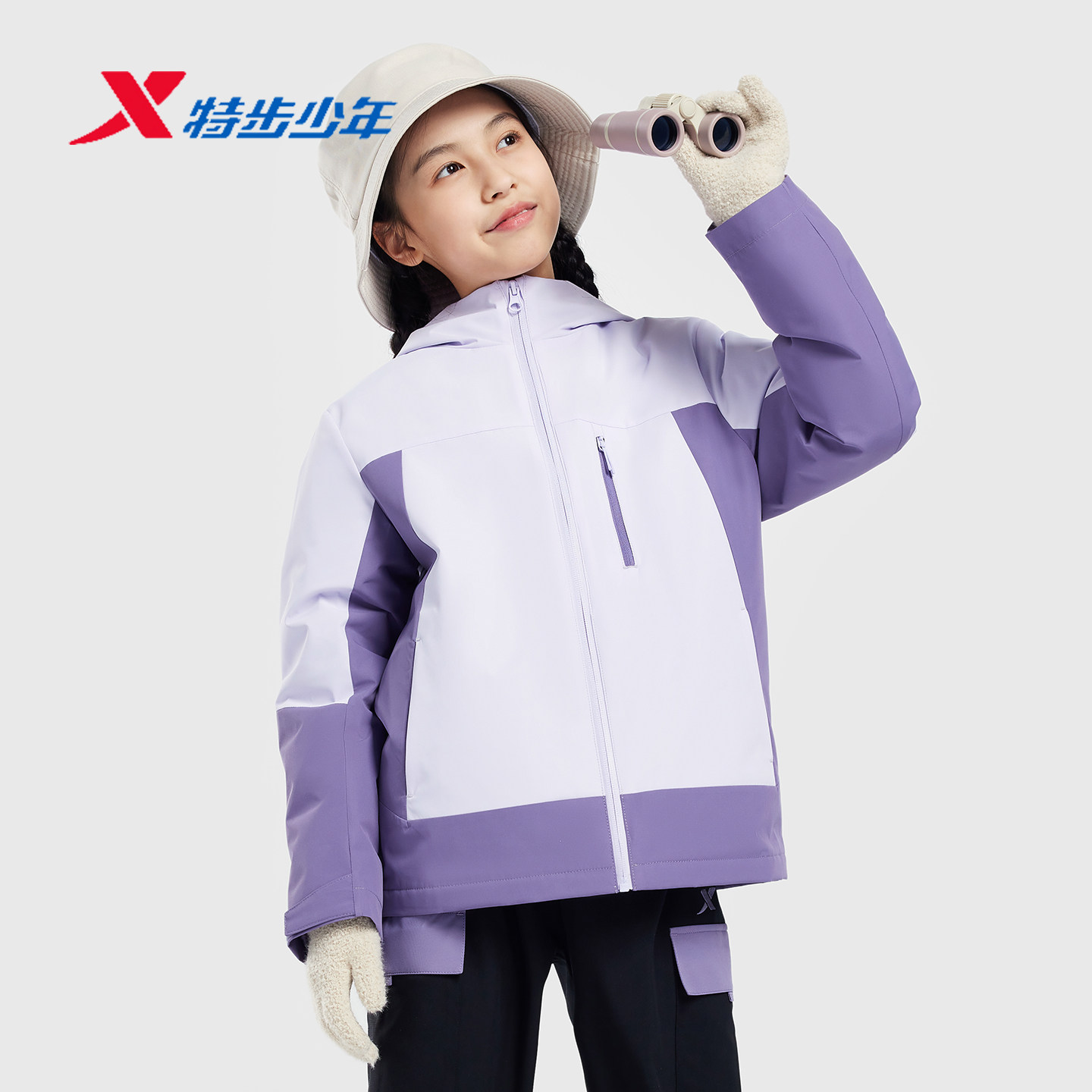 特步儿童女大童羽绒冲锋衣外套