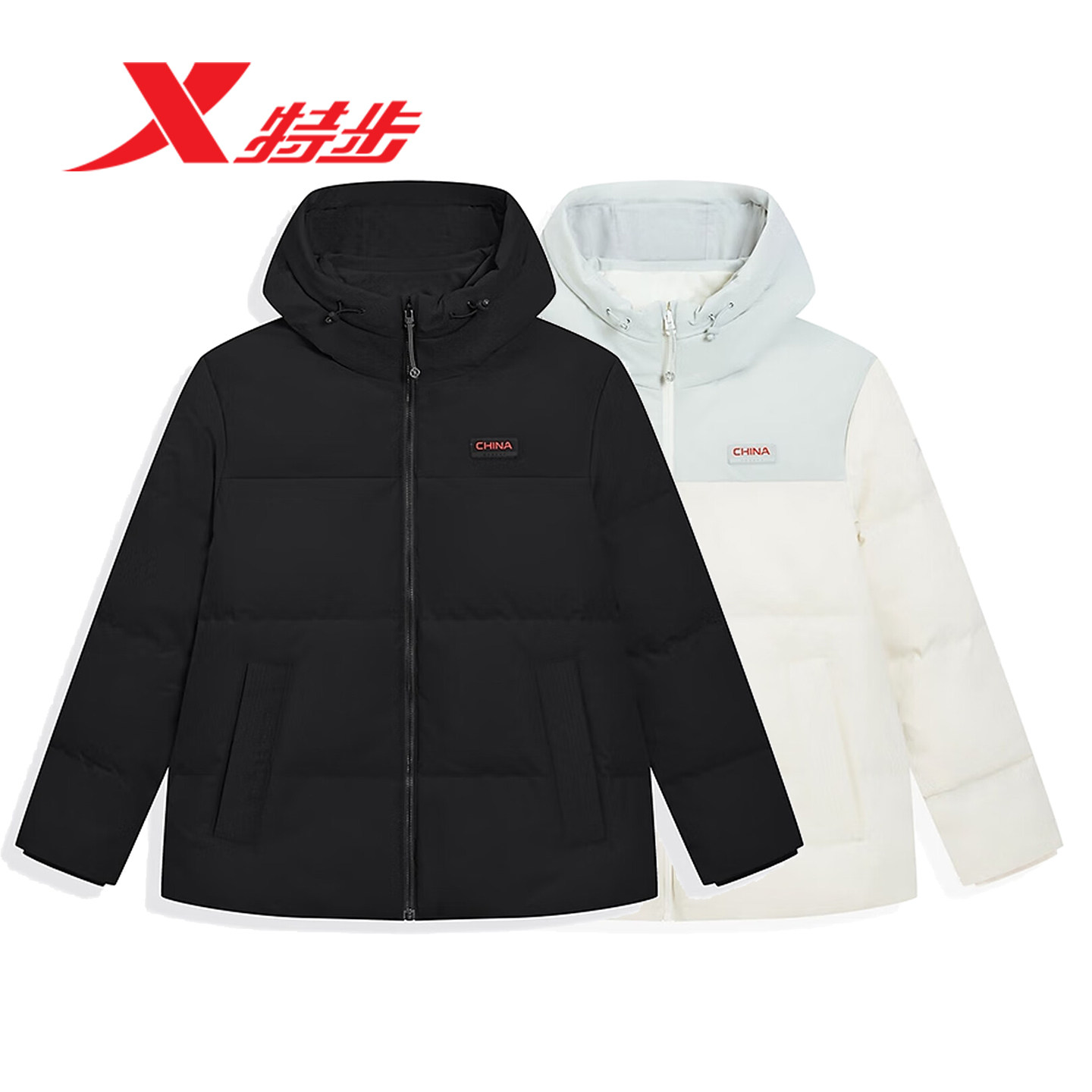 特步羽绒服女款2025冬季新款CHINA加厚连帽外套鸭绒975428190359