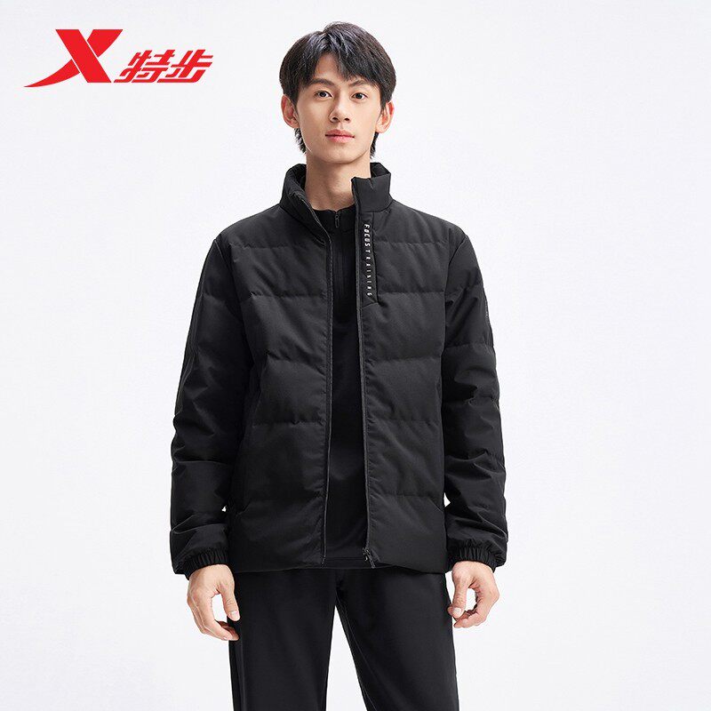 特步男款立领羽绒服2025冬季新款三防轻薄外套保暖975429190005
