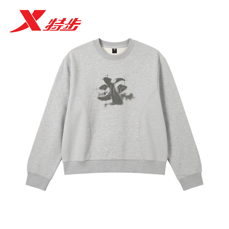 特步圆领卫衣女款2026春季新款XDNA系列运动休闲针织套头衫宽松