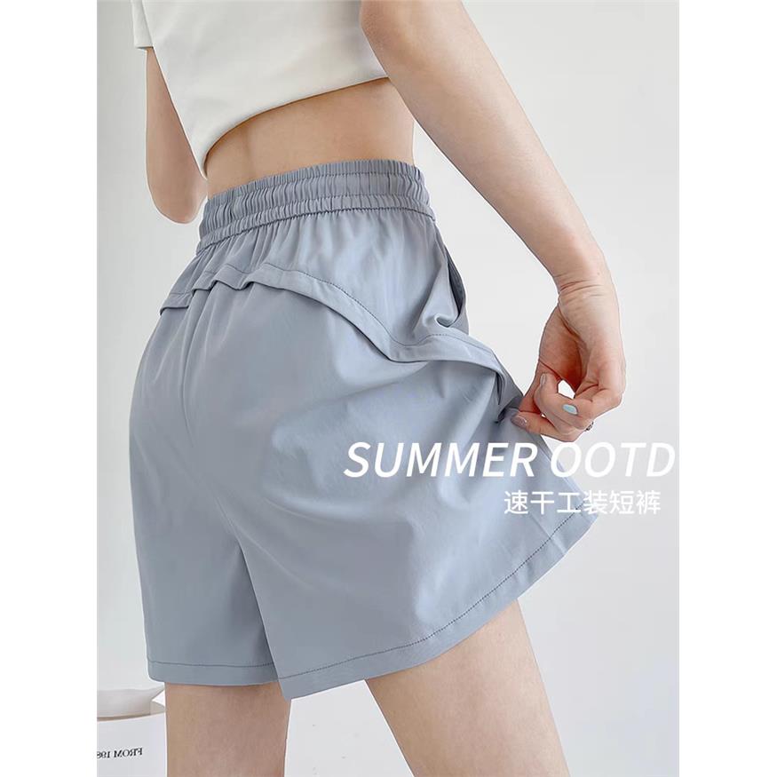 蓝色速干工短裤女夏季202