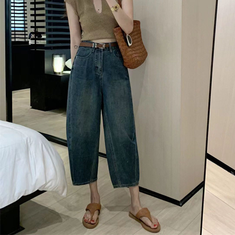 复古高腰阔腿牛仔裤女夏